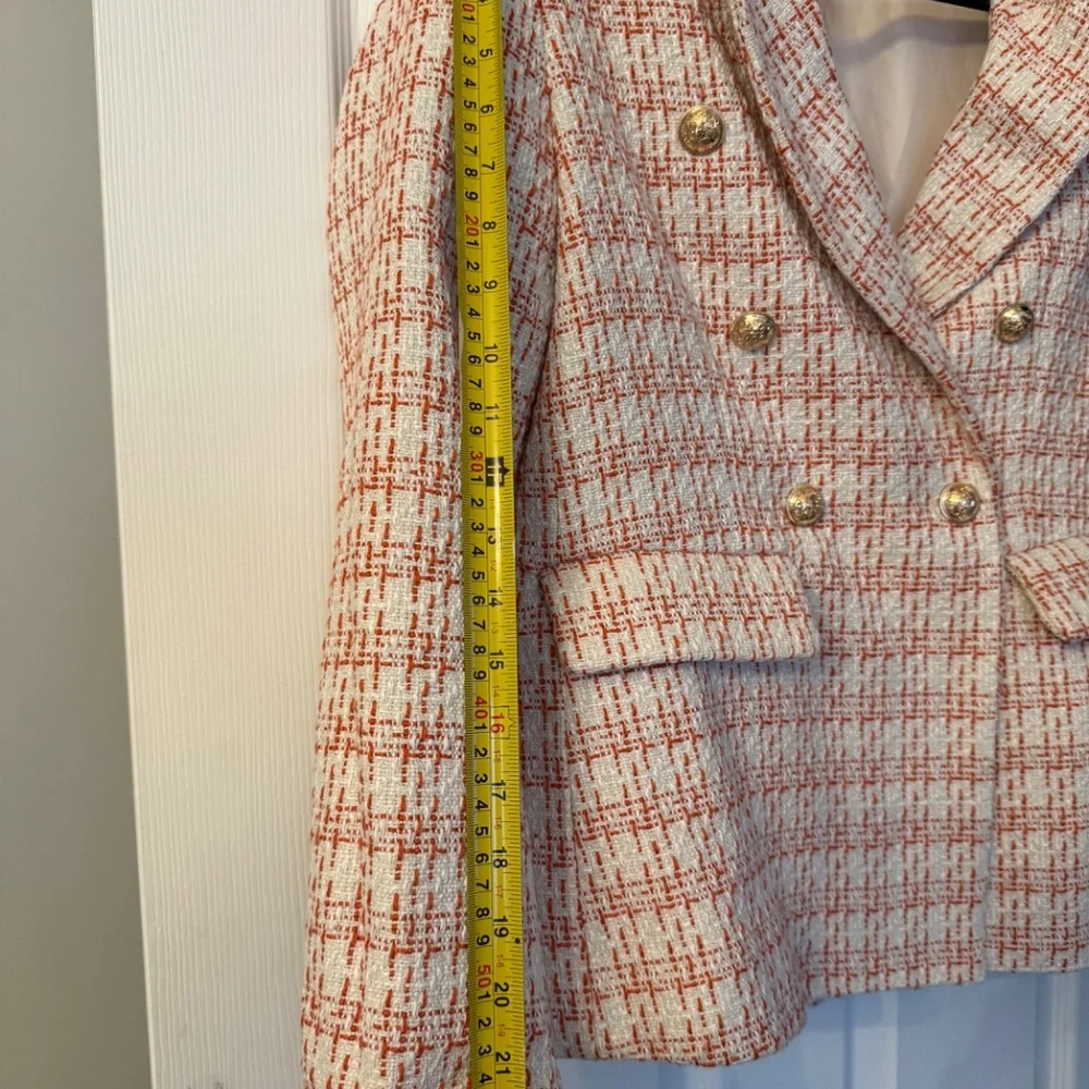 Rachel Zoe Orange & White Tweed Blazer - Picture 8 of 9